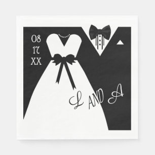 Wedding Napkin Black White Bride Groom Monogram