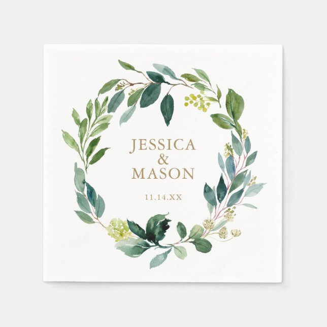 Wedding Napkin Greenery Cocktail Napkin (Front)