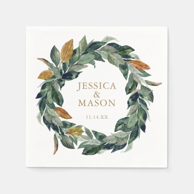 Wedding Napkin Greenery Cocktail Napkin (Front)