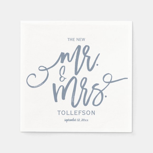 Wedding Napkins | Brush Script (Dusty Blue) (Front)