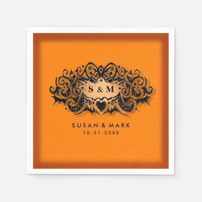 Wedding Napkins - Halloween Orange & Black (Front)