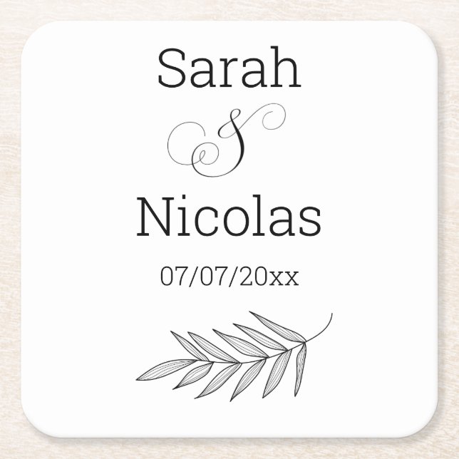 Wedding napkins personalised minimalist  square paper coaster (Front)