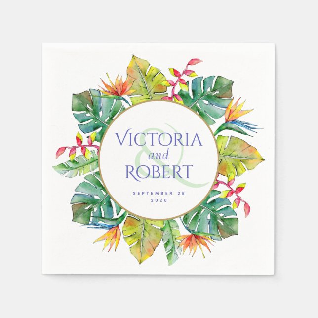 Wedding Napkins | Tropical Watercolor Floral (Front)