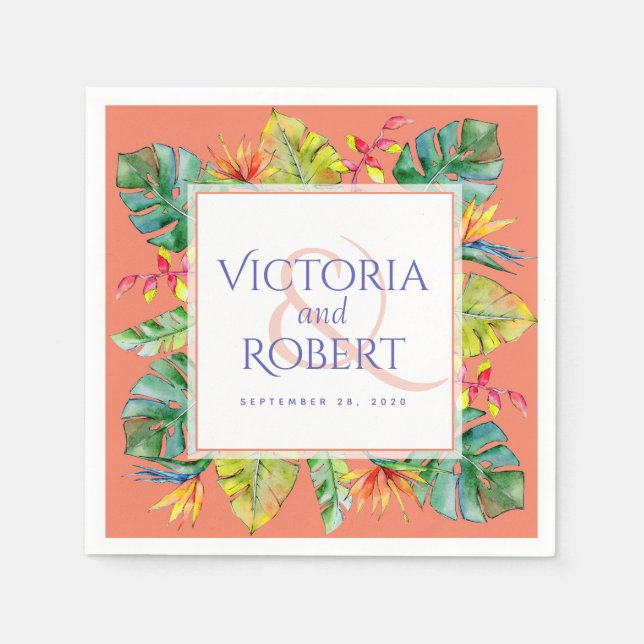 Wedding Napkins | Tropical Watercolor Floral (Front)
