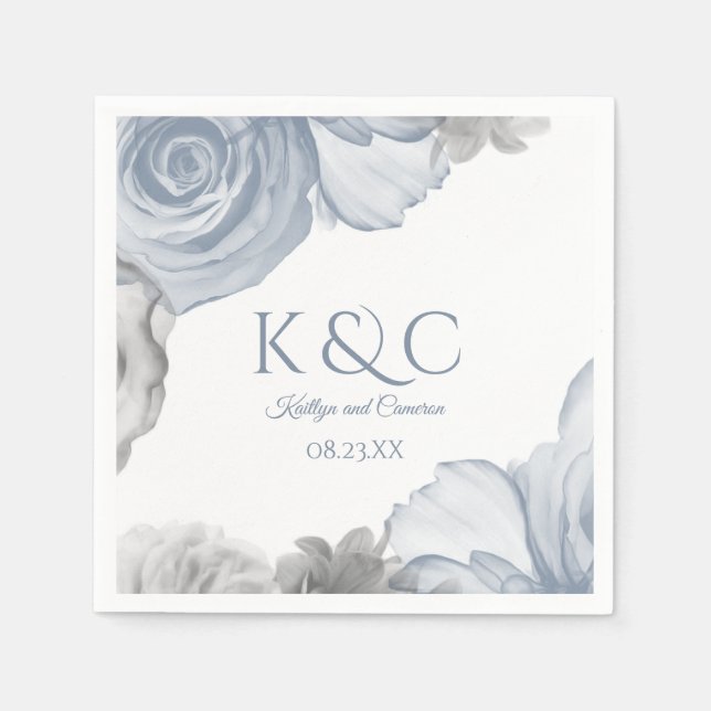 Wedding Napkins | Watercolor Bouquet (Dusty Blue) (Front)