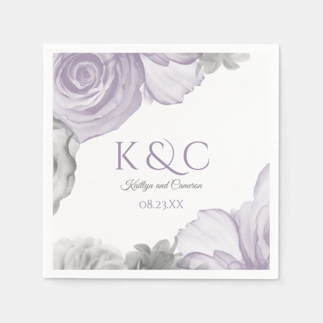 Wedding Napkins | Watercolor Bouquet (Lavender) (Front)