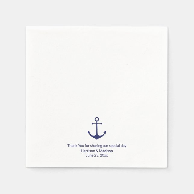 Wedding nautical anchor navy blue and white napkin (Front)