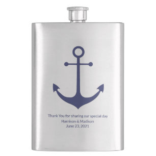 Wedding nautical anchor navy blue favours hip flask