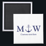 Wedding nautical anchor navy blue monogram favours magnet<br><div class="desc">Wedding nautical anchor navy blue monogram favours magnet</div>