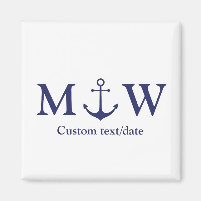 Wedding nautical anchor navy blue monogram favours magnet (Front)