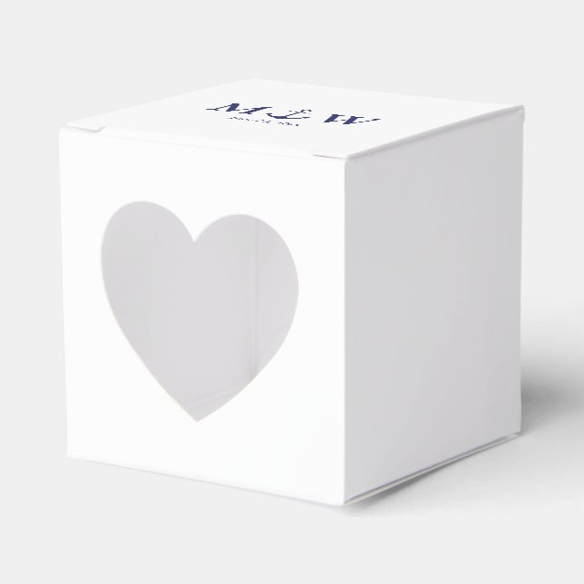 Wedding nautical anchor navy blue monogram heart favour box (Front Side)