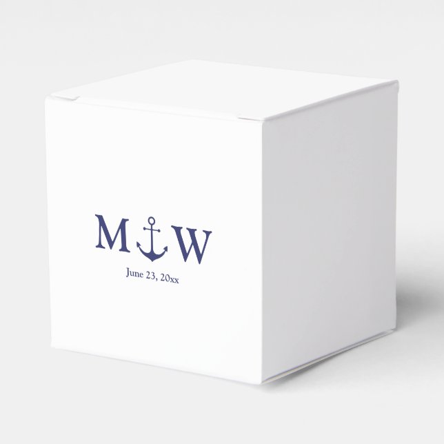 Wedding nautical anchor navy blue monogram initial favour box (Front Side)