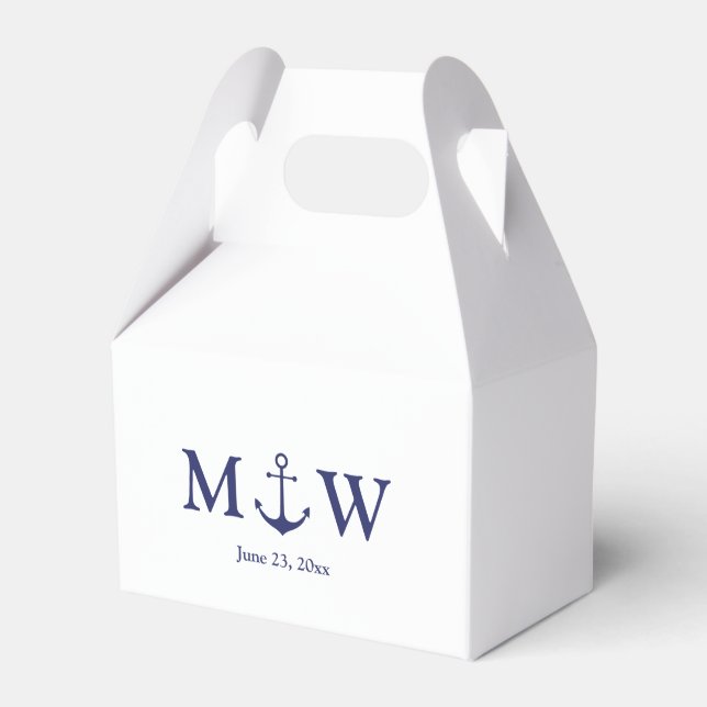 Wedding nautical anchor navy blue monogram initial favour box (Front Side)