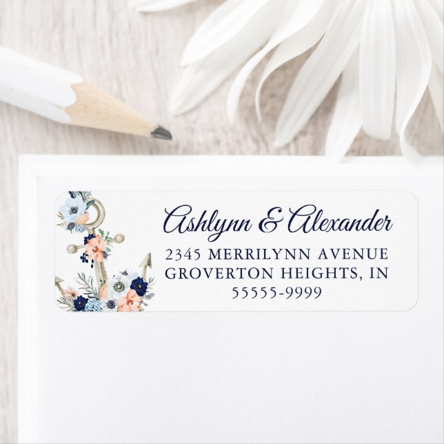 Wedding Nautical Anchor Navy Blue Peach Floral (Insitu)