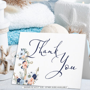 Wedding Nautical Anchor Navy Blue Peach Thank You