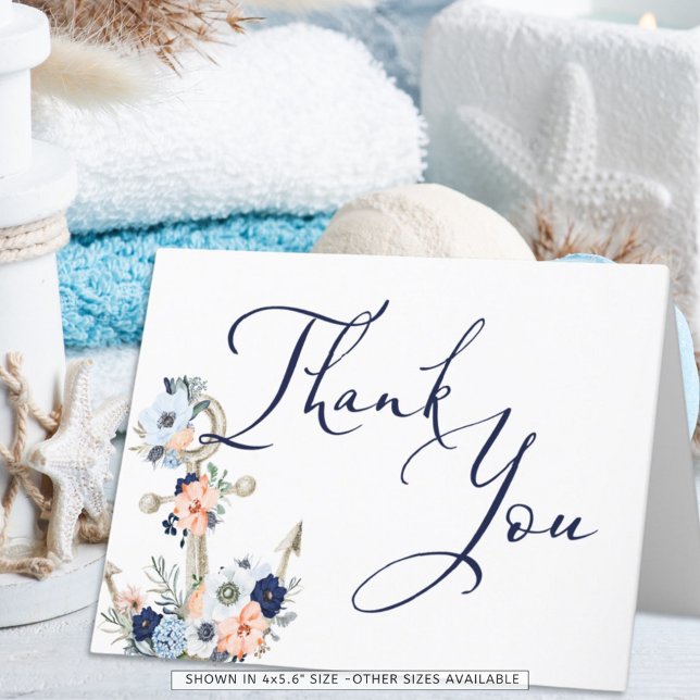 Wedding Nautical Anchor Navy Blue Peach Thank You (Creator Uploaded)