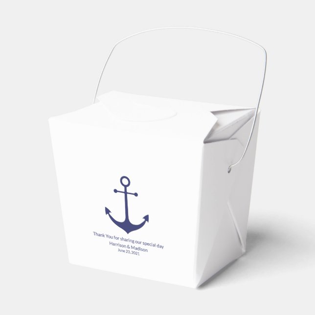 Wedding nautical anchor navy blue white elegant favour box (Front Side)