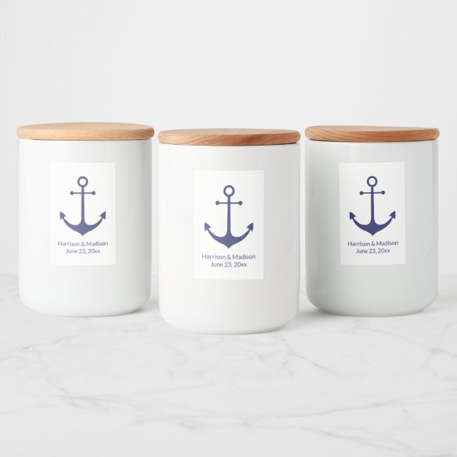 Wedding nautical anchor navy blue white elegant food label (Bottles)