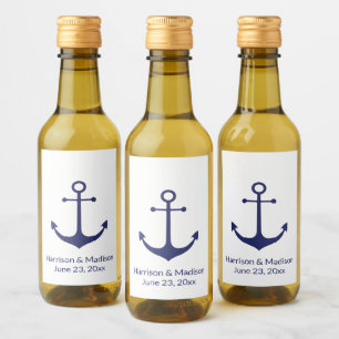Wedding nautical anchor navy blue white elegant wine label