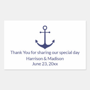 Wedding nautical anchor navy blue white favours rectangular sticker