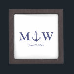 Wedding nautical anchor navy blue white monogram gift box<br><div class="desc">Wedding nautical anchor navy blue and white monogram initials Gift Box
Minimalist elegant design
customisable text
check the rest of the collection for favours,  gift tags,  stickers,  seals,  labels,  party supplies,  gift bags,  gift boxes,  cards,  etc
great for seaside ocean beach coastal style Weddings</div>