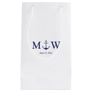 Wedding nautical anchor navy blue white monogram small gift bag