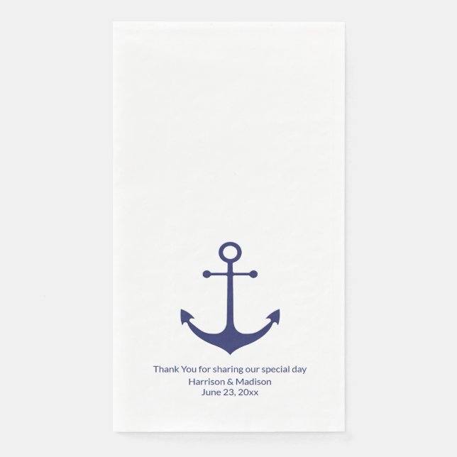 Wedding nautical anchor navy blue white napkin (Front)