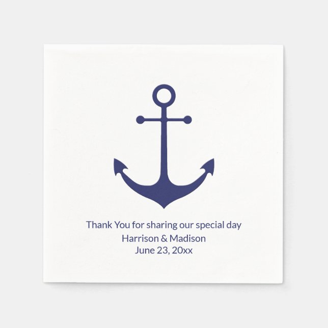 Wedding nautical anchor navy blue white paper napkin (Front)