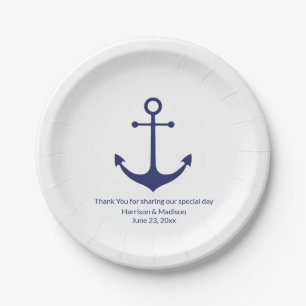 Wedding nautical anchor navy blue white party paper plate