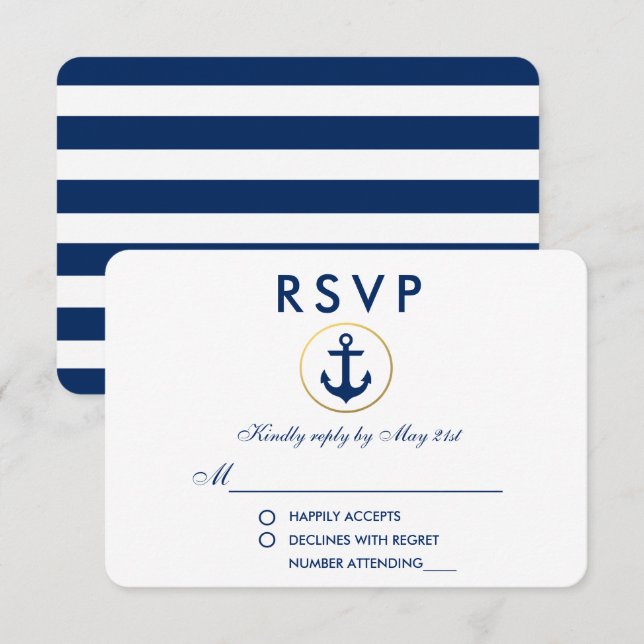 Wedding Nautical Blue Anchor RSVP (Front/Back)