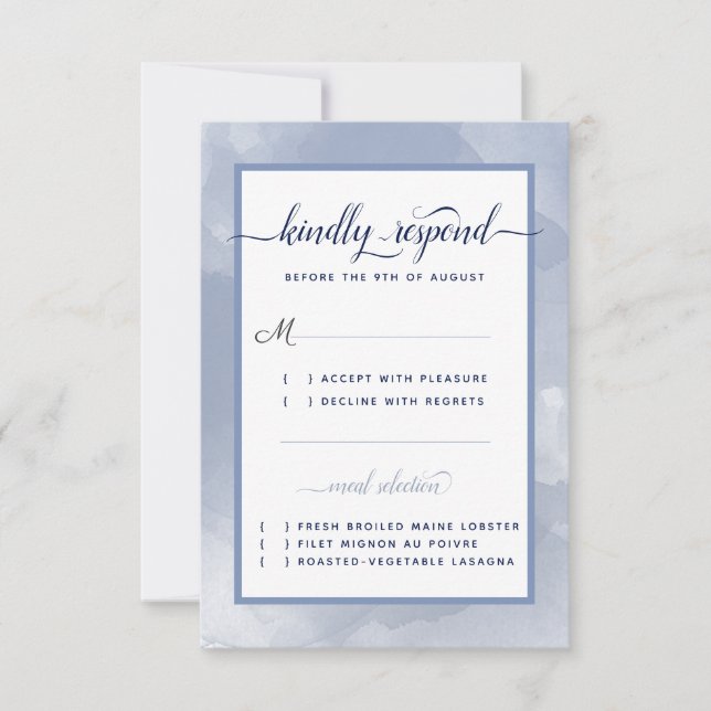 Wedding #Nautical Navy Steel Blue Watercolor Event RSVP Card (Front)