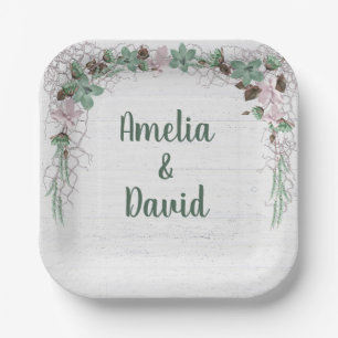 Wedding Nautical Net On Whitewashed Wood Paper Plate