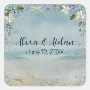 Wedding Nautical Net with Bubbles Square Sticker