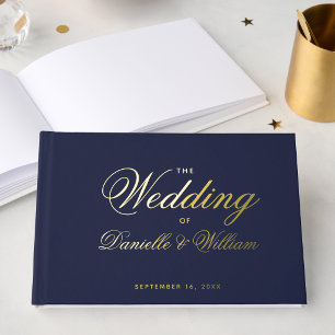 Wedding Navy Blue Calligraphy Script Typography Guest Book