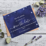 Wedding navy blue glitter sparkle budget save date flyer<br><div class="desc">Please note that this invitation is on flyer paper and very thin. Envelopes are not included. For thicker invitations (same design) please visit our store. A modern and elegant Save the Date for a wedding. A navy blue background decorated with faux silver glitter dust. Personalize and add a date and...</div>