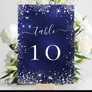 Wedding navy blue glitter table number