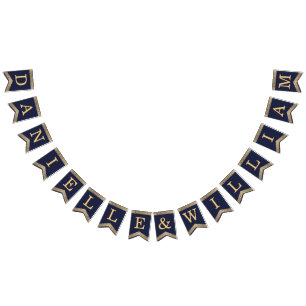 Wedding Navy Blue Gold Names Vintage Roses Elegant Bunting