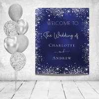 Wedding navy blue silver glitter welcome
