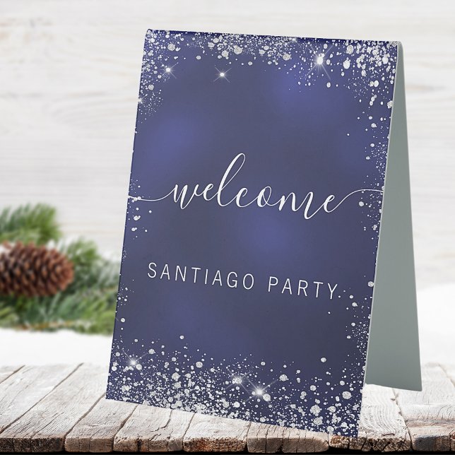 Wedding navy blue silver name script welcome (Creator Uploaded)