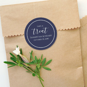 Wedding Navy Blue Simple Calligraphy Script Treat Classic Round Sticker