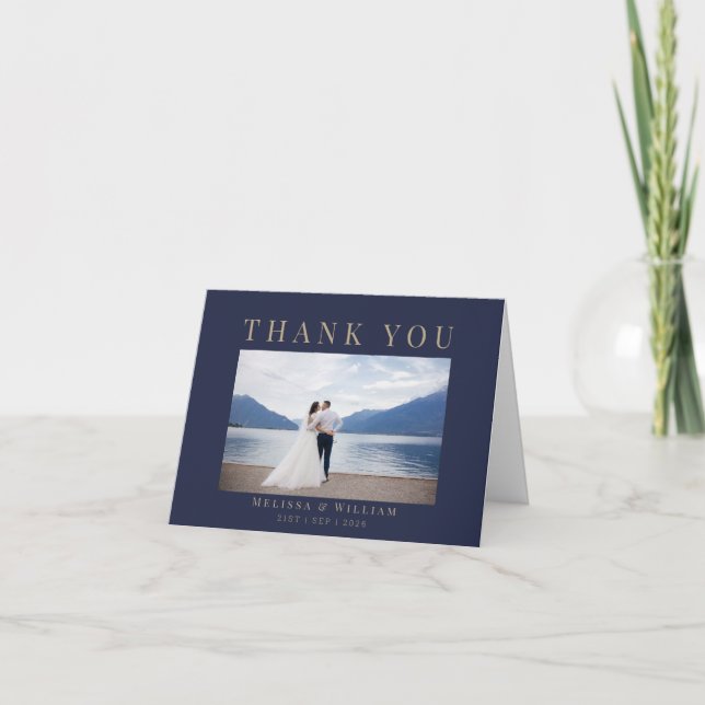 Wedding Navy Gold Thank You Card (Front)