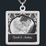 Wedding Necklace Photo Black White Damask Pendant<br><div class="desc">White & Black Damask Photo wedding couple photo necklace!  Perfect gift for the newly wed couple!</div>