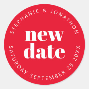 Wedding New Date Names simple text White Red Classic Round Sticker