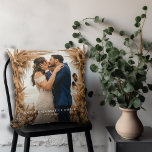 Wedding Newlywed Couple Keepsake Cushion<br><div class="desc">A modern romantic wedding photo keepsake throw pillow with your names and wedding date. Simple minimalist wedding memento,  with a lush earthy boho background. Add your own creative photo and background. There is nothing like that first kiss after being pronounced man and wife.</div>