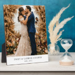 Wedding Newlywed Couple Photo Acrylic  Plaque<br><div class="desc">A modern wedding photo plaque with date established and name. Simple minimalist wedding memento keepsake,  wth a lush earthy boho background. Add your own creative photo and background.</div>