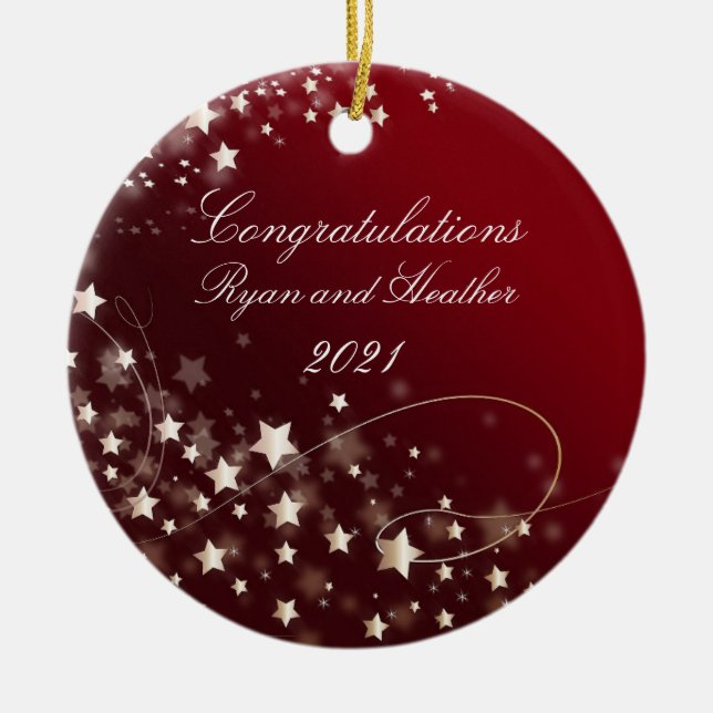 Wedding Newlyweds Engagement New Home Red Ceramic Tree Decoration (Front)