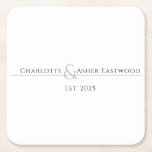 Wedding Newlyweds  Square Paper Coaster<br><div class="desc">Simple wedding reception paper coasters with married name and a pretty ampersand joining the names with the wedding date.</div>