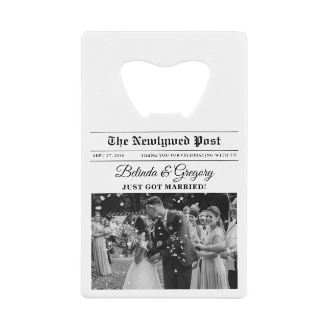 Wedding Newspaper Fun Black & White Photo Favor (Front)