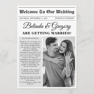 Wedding Newspaper Fun Black White Photo Itinerary Programme