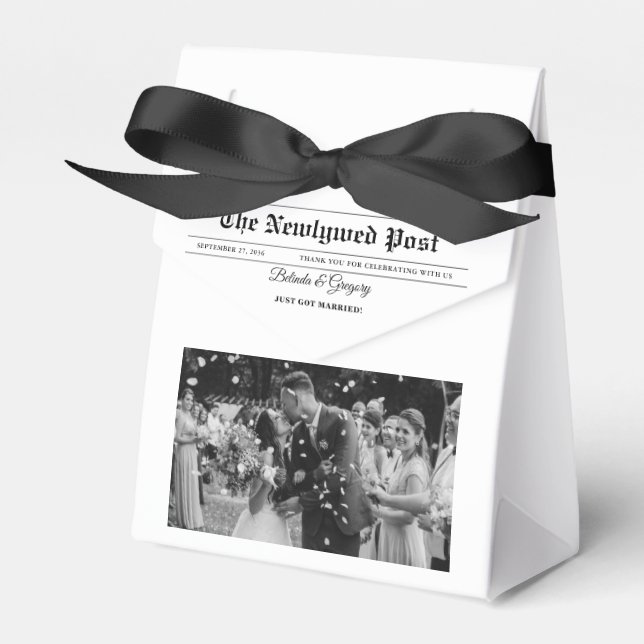 Wedding Newspaper Fun Black & White Photo Wedding  Favour Box (Front Side)